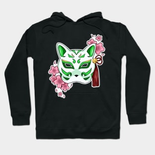 Cherry Blossom Fox Green Mask - A Playful and Elegant Design Hoodie